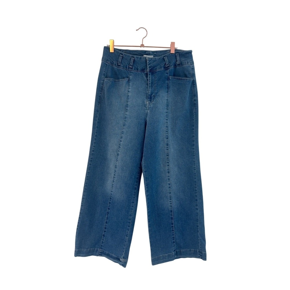 Angels Forever Young Wide Leg Jeans Medium Wash High Rise Front Seam Size 14/32